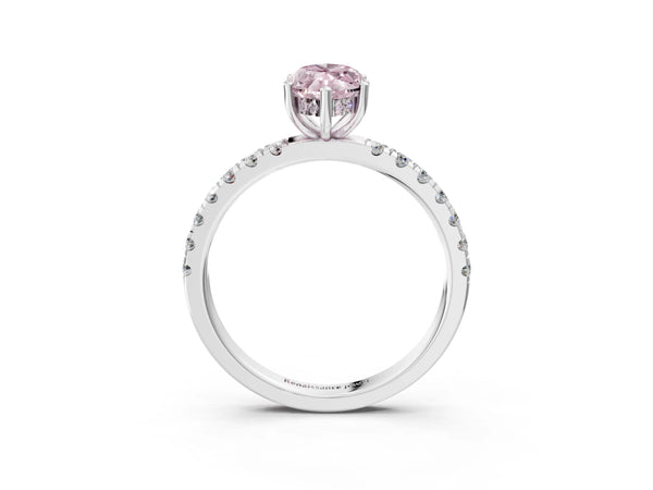 White gold Fancy Pink Marquise Cut Diamond Pave Band Solitaire Ring with Round  and Prong Setting