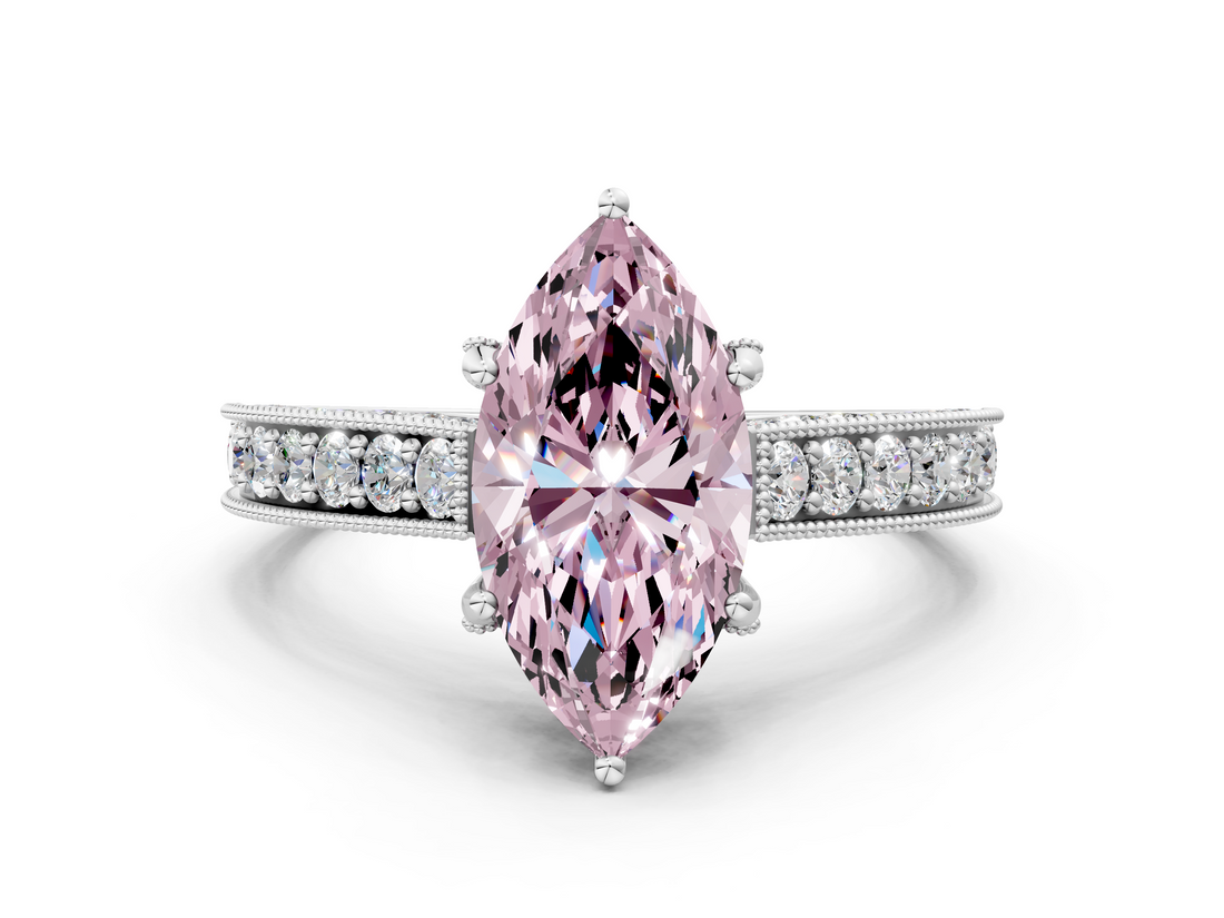 White gold Fancy Pink Marquise  Cut Diamond Pave Band with Four-Prong Setting_77