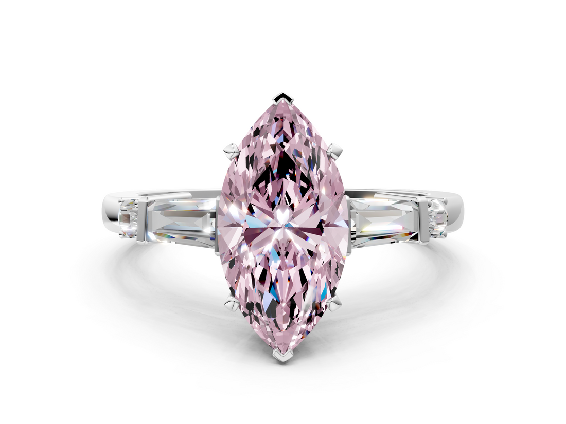 White gold Fancy Pink Marquise  Cut Diamond Ring with Baguette Side Stones, Channel Set Band, and Four-Prong Setting_20