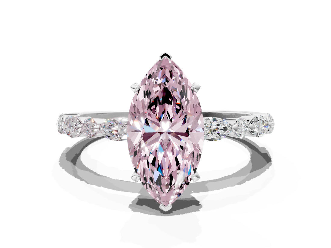 White gold Fancy Pink Marquise Cut Diamond Ring with Marquise and Round  Side Stones and Four-Prong Setting_76