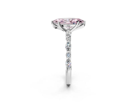 Silver 2.52 Carat Pink VVS2 Marquise Diamond Ring with Marquise and Round  Side Stones and Four-Prong Setting