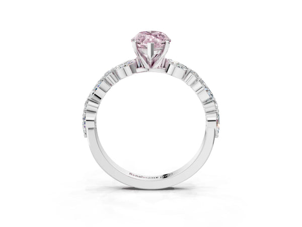 Silver 2.52 Carat Pink VVS2 Marquise Diamond Ring with Marquise and Round  Side Stones and Four-Prong Setting