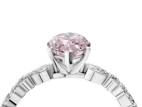 Silver 2.52 Carat Pink VVS2 Marquise Diamond Ring with Marquise and Round  Side Stones and Four-Prong Setting