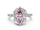 White gold Fancy Pink Marquise Cut Diamond Ring with Pavé Band and Floral Prong Setting_39