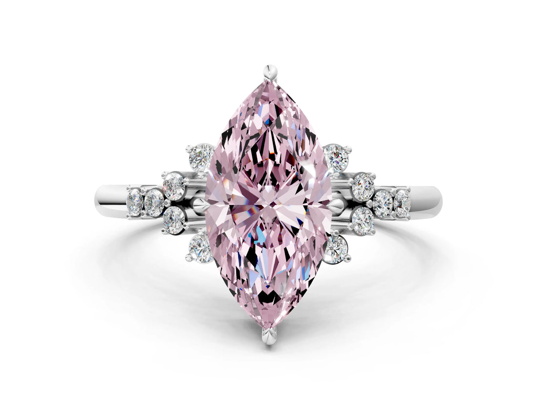White gold Fancy Pink Marquise Cut Diamond Ring with Side Stones and Four-Prong Setting_98