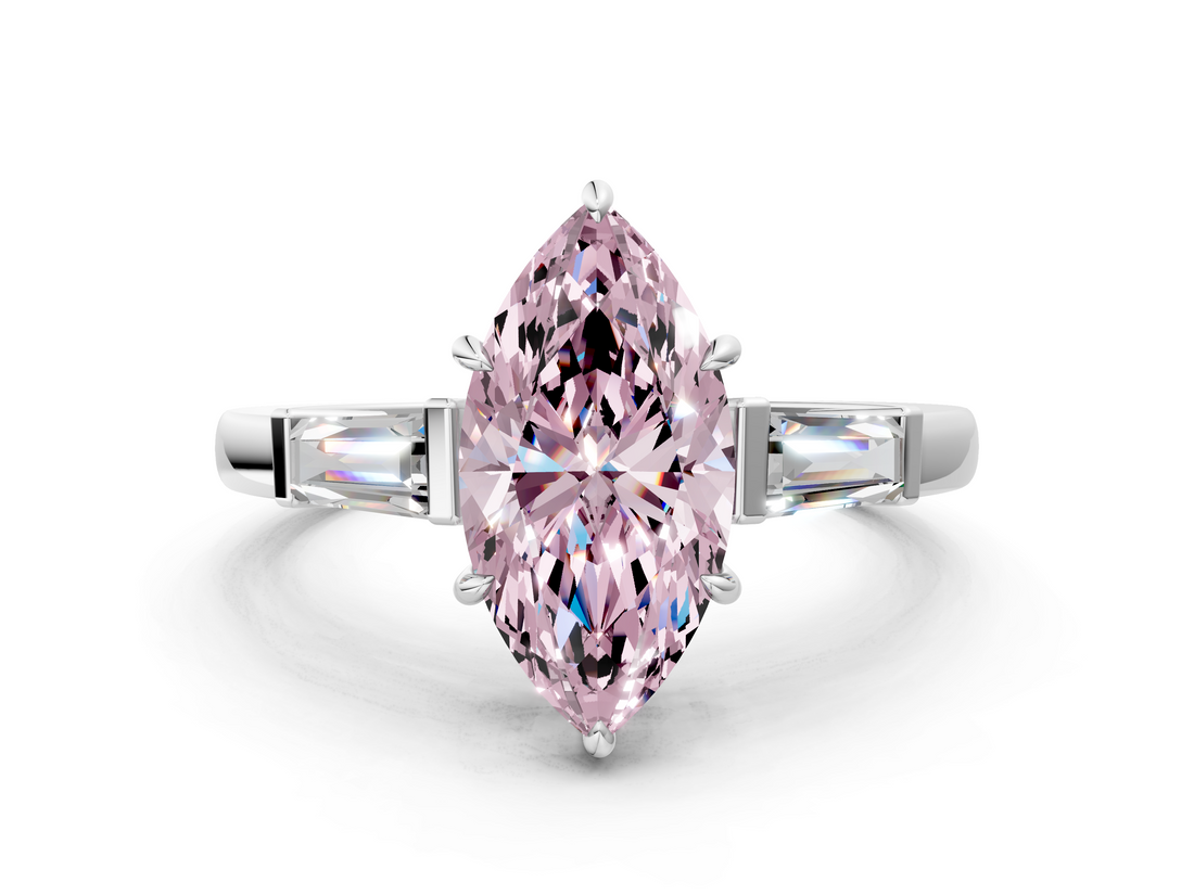 White gold Fancy Pink Marquise  Cut Diamond Ring with Tapered Baguette Side Stones in Four-Prong Setting_3