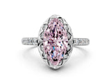 White gold Fancy Pink Marquise Cut Diamond Scalloped Halo Engagement Ring with Round Shared Prong Band_12