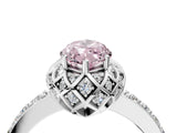 White gold Fancy Pink Marquise Cut Diamond Scalloped Halo Engagement Ring with Round Shared Prong Band_40