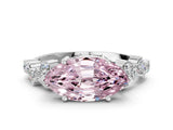 White gold Fancy Pink Marquise Cut Diamond Scattered Round Accent Ring with Prong Setting_12