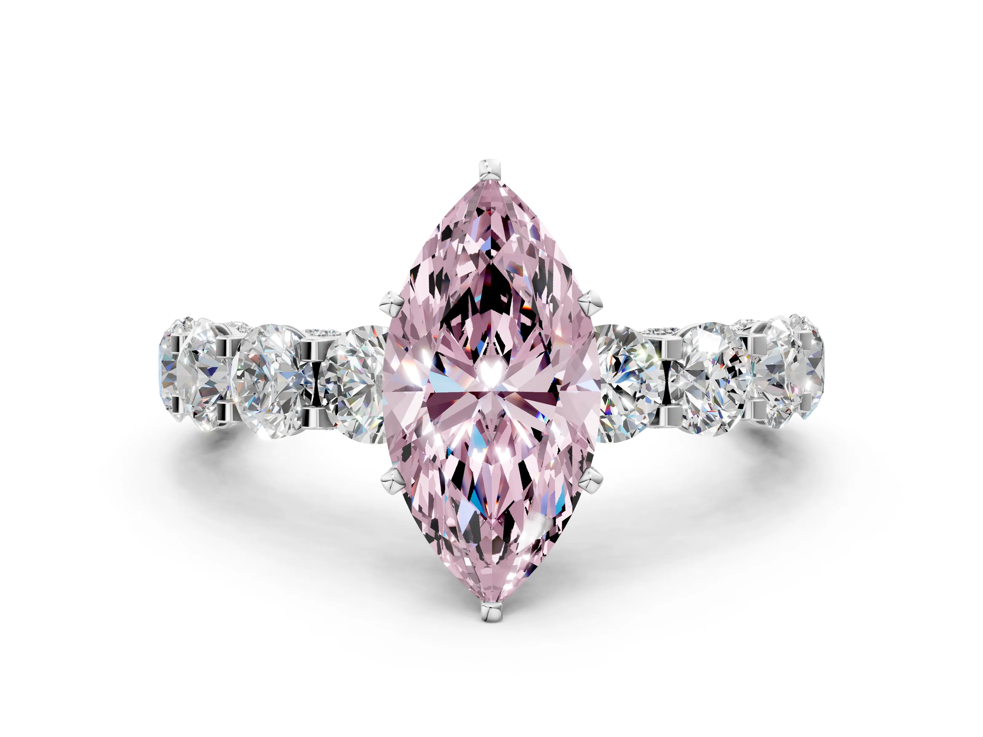 White gold Fancy Pink Marquise Cut Diamond Side Stone Engagement Ring with Four-Prong Setting_61