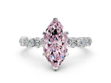 White gold Fancy Pink Marquise Cut Diamond Side Stone Solitaire Ring with Round  and Four-Prong Setting_12