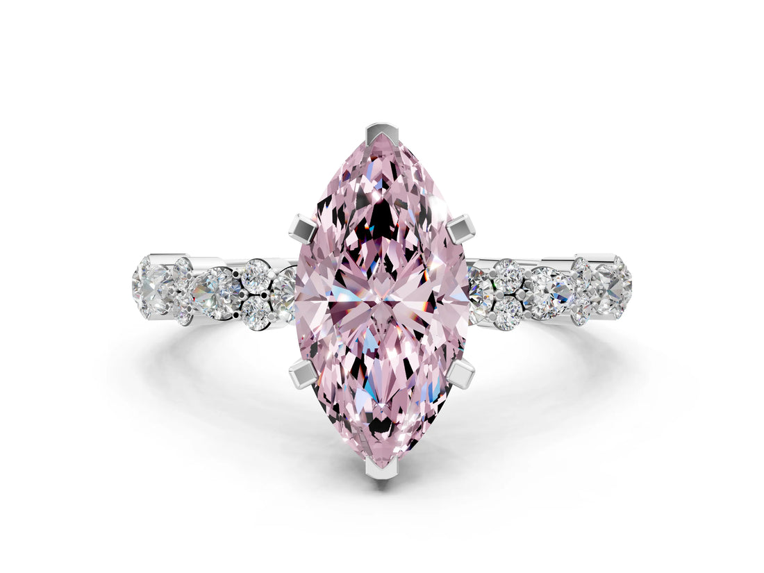 White gold Fancy Pink Marquise Cut Diamond Side Stone Solitaire Ring with Round  and Four-Prong Setting_174