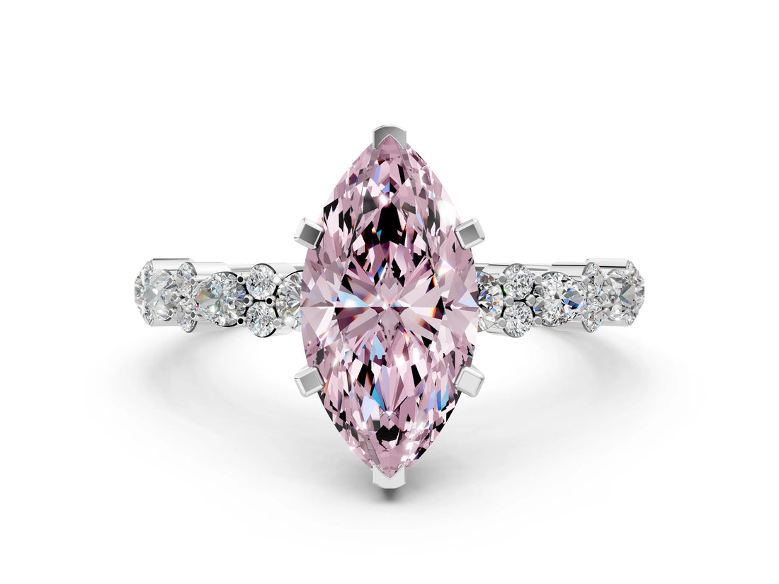 White gold Fancy Pink Marquise Cut Diamond Side Stone Solitaire Ring with Round  and Four-Prong Setting_24