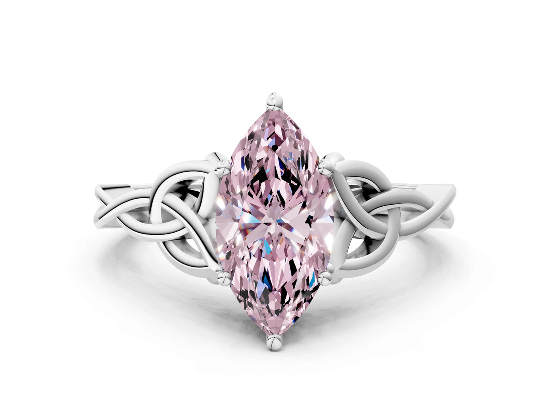 White gold Fancy Pink Marquise Cut Diamond Solitaire Celtic Knot Ring with Four-Prong Setting_84