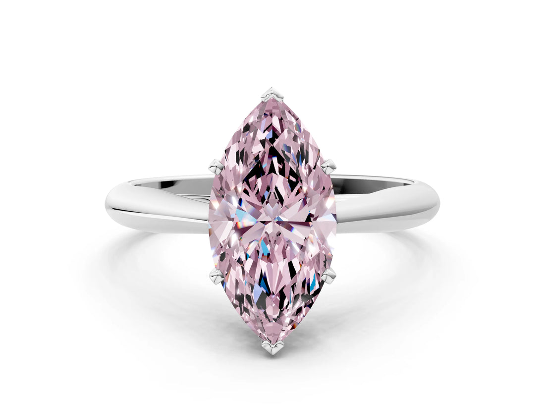 White gold Fancy Pink Marquise Cut Diamond Solitaire Engagement Ring with Cathedral Setting and Four-Prong Mount_108