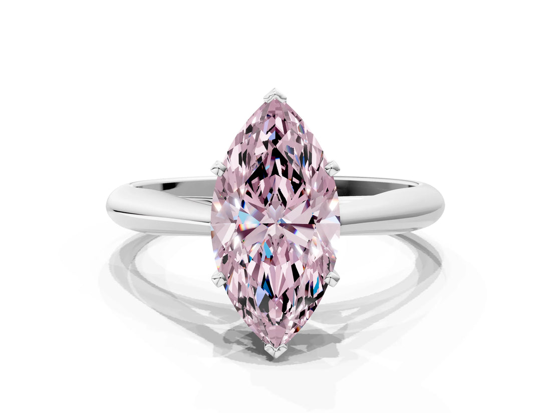 White gold Fancy Pink Marquise Cut Diamond Solitaire Engagement Ring with Cathedral Setting and Four-Prong Mount_157