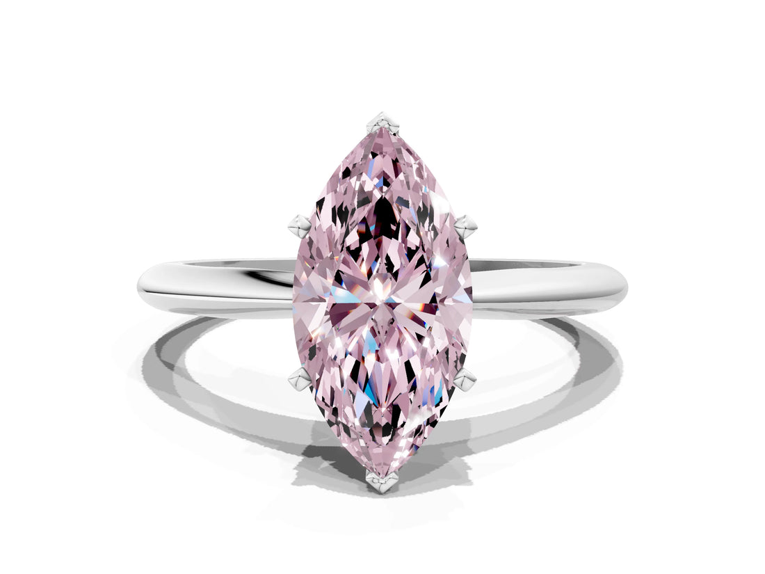White gold Fancy Pink Marquise Cut Diamond Solitaire Engagement Ring with Classic Band and Four-Prong Setting_99
