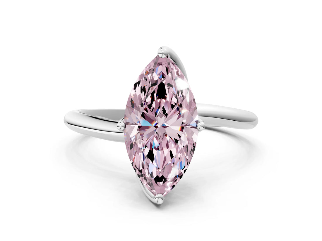 White gold Fancy Pink Marquise Cut Diamond Solitaire Engagement Ring with Four-Prong Setting and Classic Band_32