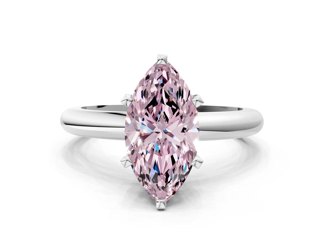 White gold Fancy Pink Marquise Cut Diamond Solitaire Engagement Ring with Round Band and Four-Prong Setting_162