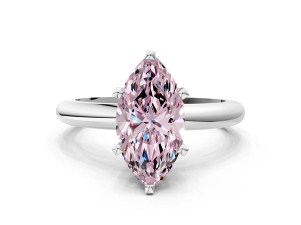 Platinum Fancy Pink Marquise Cut Diamond Solitaire Engagement Ring with Round Band and Four-Prong Setting