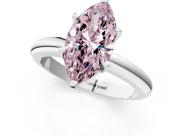 Platinum Fancy Pink Marquise Cut Diamond Solitaire Engagement Ring with Round Band and Four-Prong Setting