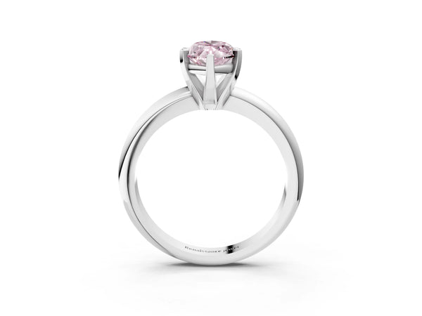 Platinum Fancy Pink Marquise Cut Diamond Solitaire Engagement Ring with Round Band and Four-Prong Setting