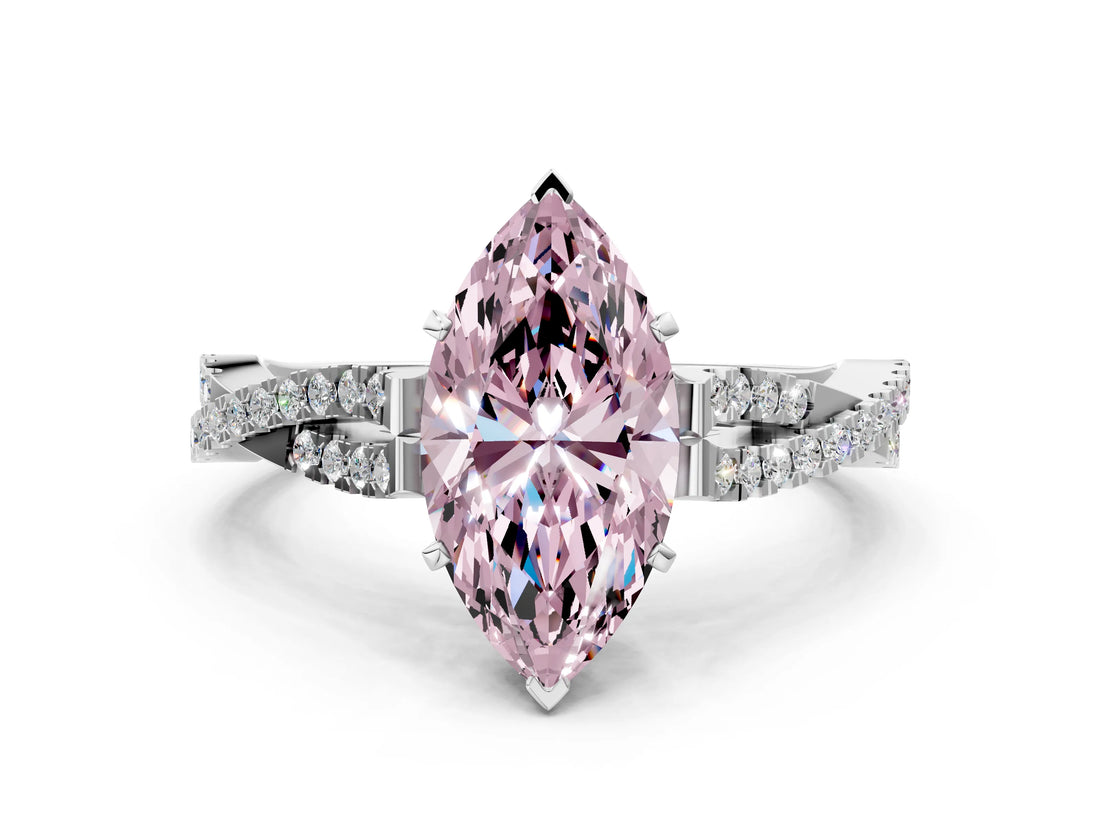 White gold Fancy Pink Marquise Cut Diamond Solitaire Engagement Ring with Twisted Pavé Band and Four-Prong Setting_92