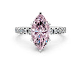 White gold Fancy Pink Marquise Cut Diamond Solitaire Pavé Engagement Ring with Round Band and Prong Setting_42