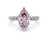 White gold Fancy Pink Marquise Cut Diamond Solitaire Pavé Engagement Ring with Round Band and Prong Setting_48