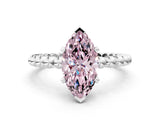 White gold Fancy Pink Marquise Cut Diamond Solitaire Ring with Beaded Band and Prong Setting_407
