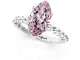 White gold Fancy Pink Marquise Cut Diamond Solitaire Ring with Beaded Band and Prong Setting_408