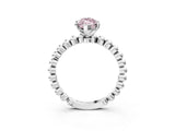 White gold Fancy Pink Marquise Cut Diamond Solitaire Ring with Beaded Band and Prong Setting_410