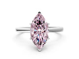 White gold Fancy Pink Marquise Cut Diamond Solitaire Ring with Classic Band and Four-Prong Setting