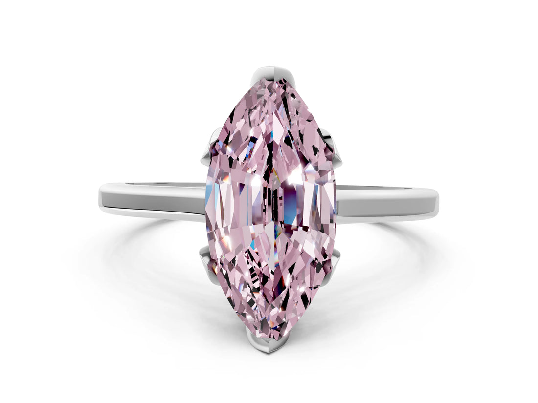 White gold Fancy Pink Marquise Cut Diamond Solitaire Ring with Flower Prong Setting and Classic Band_54