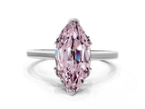 White gold Fancy Pink Marquise Cut Diamond Solitaire Ring with Flower Prong Setting and Classic Band