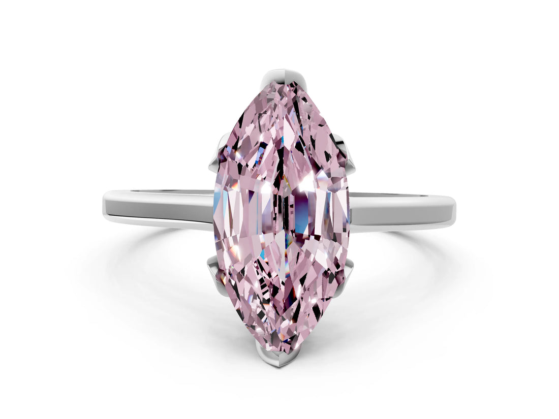 White gold Fancy Pink Marquise Cut Diamond Solitaire Ring with Flower Prong Setting and Classic Band_86