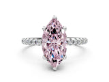 White gold Fancy Pink Marquise Cut Diamond Solitaire Ring with Four-Prong Setting and Pavé Band_22