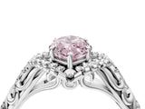White gold Fancy Pink Marquise Cut Diamond Solitaire Ring with Hidden Halo and Pavé Band_43