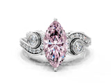 White gold Fancy Pink Marquise Cut Diamond Solitaire Ring with Milgrain Pavé Band and Four-Prong Setting_239