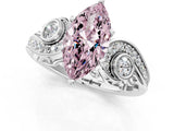White gold Fancy Pink Marquise Cut Diamond Solitaire Ring with Milgrain Pavé Band and Four-Prong Setting_240