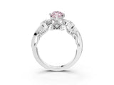 White gold Fancy Pink Marquise Cut Diamond Solitaire Ring with Milgrain Pavé Band and Four-Prong Setting_246