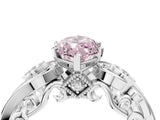 White gold Fancy Pink Marquise Cut Diamond Solitaire Ring with Milgrain Pavé Band and Four-Prong Setting_249