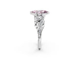 White gold Fancy Pink Marquise Cut Diamond Solitaire Ring with Milgrain Pavé Band and Four-Prong Setting_253