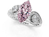 White gold Fancy Pink Marquise Cut Diamond Solitaire Ring with Milgrain Pavé Band and Four-Prong Setting_256