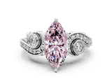 White gold Fancy Pink Marquise Cut Diamond Solitaire Ring with Milgrain Pavé Band and Four-Prong Setting_257