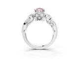 White gold Fancy Pink Marquise Cut Diamond Solitaire Ring with Milgrain Pavé Band and Four-Prong Setting_258
