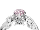 White gold Fancy Pink Marquise Cut Diamond Solitaire Ring with Milgrain Pavé Band and Four-Prong Setting_259