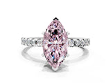 White gold Fancy Pink Marquise Cut Diamond Solitaire Ring with Pavé Band and Four-Prong Setting_105