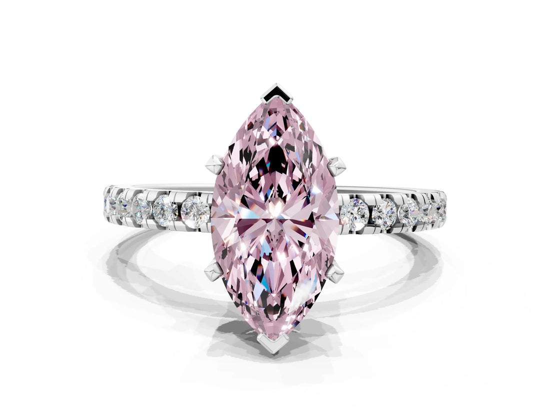 White gold Fancy Pink Marquise Cut Diamond Solitaire Ring with Pavé Band and Four-Prong Setting_106