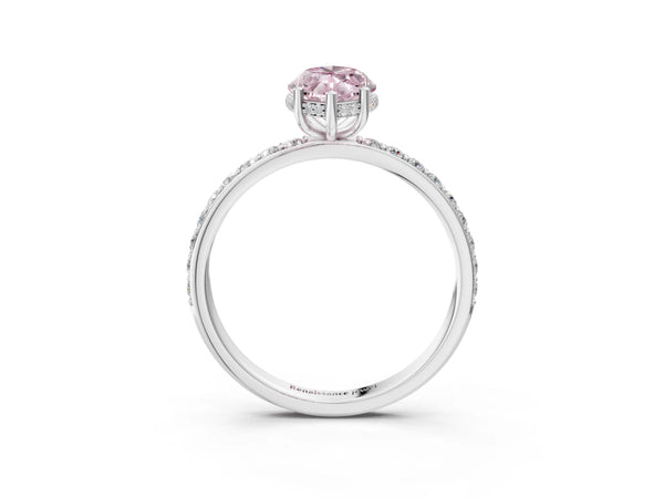 White gold Fancy Pink Marquise Cut Diamond Solitaire Ring with Pavé Band and Hidden Halo